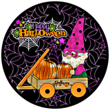Happy Halloween Sign, Gnome Wizard Sign, Halloween Sign, Metal Round Wreath Sign, Craft Embellishment