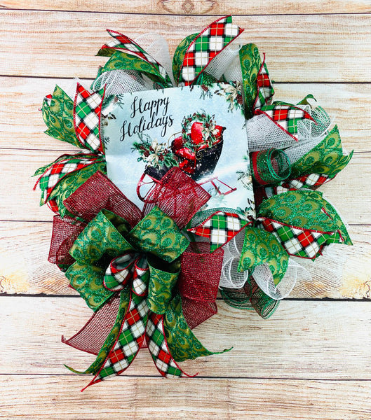 Happy Holidays Wreath, Sleigh Pixie Wreath, Christmas Wreath, Holiday Holly Wreath, Krazy Mazie Kreations