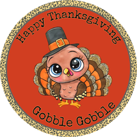 Happy Thanksgiving Sign, Gobble Gobble Sign, Fall Turkey Sign, Metal Round Wreath Sign, Craft Embellishment