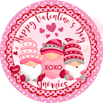 Happy Valentine's Day Gnomies Sign, Gnome Sign, Hearts Sign, Metal Round Wreath Sign, Craft Embellishment