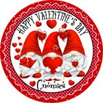 Happy Valentines Day Sign, Valentines Sign, Red Gnomies Sign, Hearts Sign, Metal Round Wreath Sign, Craft Embellishment