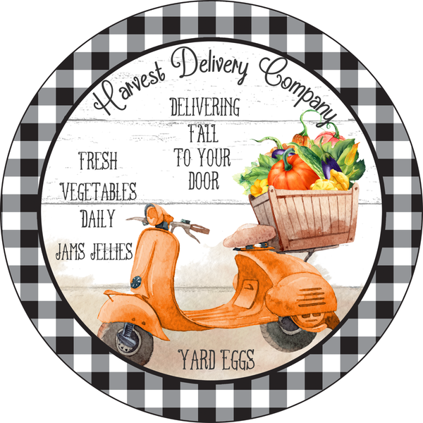 Harvest Delivery Company Sign, Fall Sign, Fall Pumpkin Corn Maze Carmel Apples Sign, Metal Round Wreath Sign, Craft Embellishment