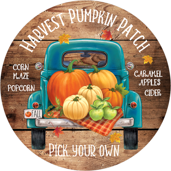 Harvest Pumpkin Patch Sign, Fall Sign, Fall Pumpkin Corn Maze Carmel Apples Sign, Metal Round Wreath Sign, Craft Embellishment