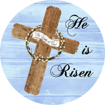 He Is Risen Sign, Easter Cross Sign, Religious Sign, Religious Easter Signs, Round Metal Wreath Sign, Craft Embellishment