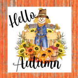 Hello Autumn Sign, Scaarecrow Sign, Fall Sign, Metal Wreath Sign, Craft Embellishment