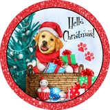 Hello Christmas Sign, Dog Sign, Christmas Sign, Winter Signs, Metal Round Wreath, Wreath Center, Craft Embellishments