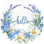 Hello Sign, Daisie and Lavender Sign, Spring/Summer Sign, Flowers Sign, Everyday Sign, Round Metal Wreath Signs
