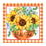 Hello Fall Pumpkin Sign, Fall Sign, Orange and White Check Sign, Pumpkin Sign, Square Metal Wreath Sign, Craft Embellishment
