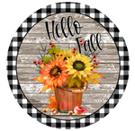 Hello Fall Sign, Fall Sign, Fall Sunflower Sign, Metal Round Wreath Sign, Craft Embellishment