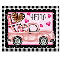 Hello Love Valentine Sign, Pink Truck Sign, Leopard Heart Sign, Metal Square Wreath Sign, Craft Embellishment