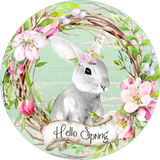 Hello Spring Sign, Bunny Sign, Spring Farmhouse Sign, Flowers Sign, Everyday Sign, Round Metal Wreath Signs