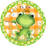 Oh, Hello Spring Sign, Frog Sign, Daisies Sign, Signs, Home Decor, Metal Wreath Sign