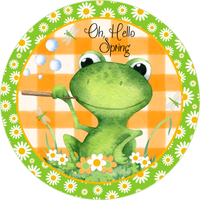 Oh, Hello Spring Sign, Frog Sign, Daisies Sign, Signs, Home Decor, Metal Wreath Sign