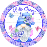 Hello Spring Sign, Hydrangea Sign, Spring Gnomes Sign, Flowers Sign, Everyday Sign, Round Metal Wreath Signs