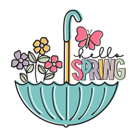 Hello Spring Sign, Umbrella Sign, Spring Sign, Flowers and Butterflly Sign, Everyday Sign, Round Metal Wreath Signs