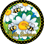 Hello Summer Sign, Bees and Daisies Sign, Polka Dot Sign, Summer Sign, Everyday Sign, Round Metal Wreath Signs