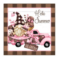 Hello Summer Sign, Chocolate Icecream Signs, Gnome Signs, Everyday Sign, Signs, Square Metal Wreath Sign