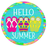 Hello Summer Sign, Flip Flops Sign, Summer Sign, Everyday Sign, Round Metal Wreath Signs