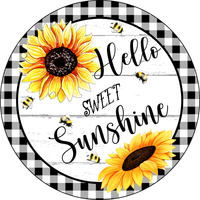 Hello Sweet Sunshine Sign, Sunflower Sign, Bee Sign, Spring/Summer Sign, Everyday Sign, Round Metal Wreath Signs