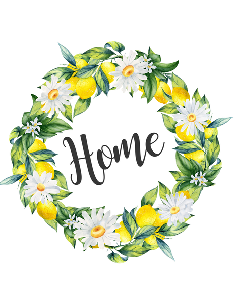 Home Sign, Lemons and Daisies Sign, Year Round Sign, Round Metal Round Wreath Sign, Craft Embellishment