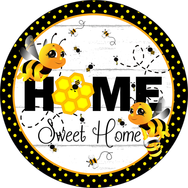 Home Sweet Home Sign, Honey Bee Sign, Polka Dot Sign, Signs, Summer Sign, Home Decor, Metal Wreath Sign