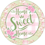 Home Sweet Home Sign, Pastel Patchwork Sign, Year Round Sign, Round Metal Round Wreath Sign, Craft Embellishment