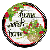 Home Sweet Home Sign, Strawberries Sign, Everyday Sign, Round Metal Wreath Signs