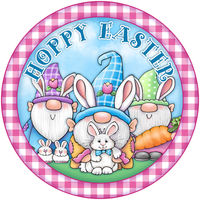 Hoppy Easter Sign, Easter Gnome Bunnies Sign, Easter Spring Signs, Front Door Wreath Sign, Round Metal Wreath Sign, Craft Embellishment