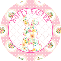 Hoppy Easter Sign, Easter Bunny Umbrella Sign, Easter Sign, Easter Spring Signs, Front Door Wreath Sign, Round Metal Wreath Sign, Craft Embellishment