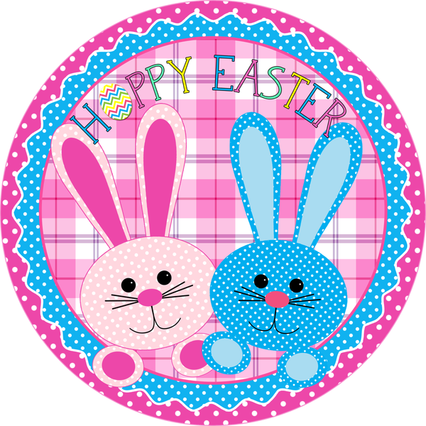 Hoppy Easter Sign, Easter Bunnies Sign, Spring Bunny Signs, Front Door Wreath Sign, Round Metal Wreath Sign, Craft Embellishment