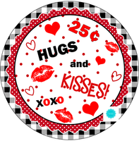 Hugs and Kisses Sign, Valentines Sign, Hearts Sign, Metal Round Wreath Sign, Craft Embellishment