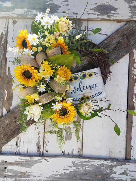 Sunflower Wreath, Spring Wreath, Everyday Wreath, Welcome Wreath, Fron –  Krazy Mazie Kreations
