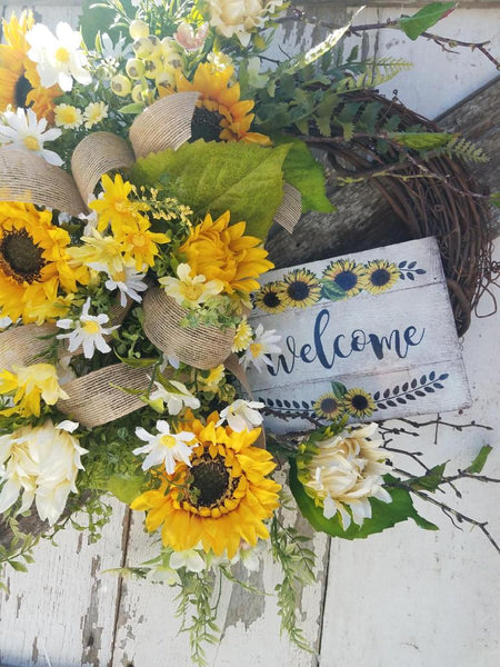 Sunflower Wreath, Spring Wreath, Everyday Wreath, Welcome Wreath