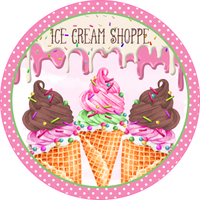 Ice Cream Shoppe Sign, Ice cream Cone Sign, Summer Decor, Summer Sign, Signs, Round Metal Wreath Sign, Craft Embellishment