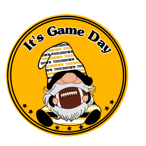 It's Game Day Sign, Black and Gold Football Sign, Gnome Sign, Fall Sign, Metal Wreath Sign, Craft Embellishments