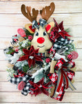 Reindeer Wreath, Christmas Wreath, Winter Reindeer Decor, Whimsical Wreath, Front Door Wreath, Krazy Mazie Kreations