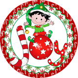 Joy Elf Sign, Holiday Sign, Christmas Sign, Winter Signs, Metal Round Wreath, Wreath Center, Craft Embellishments