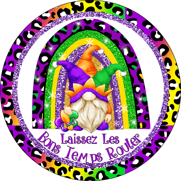 Laissez Les Bons Temps Rouler, Mardi Gras Sign, Leopard Print, Metal Round Wreath Sign, Craft Embellishment