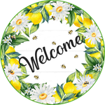 Welcome Sign, Lemons and Daisies Sign, Bee Sign, Year Round Sign, Round Metal Round Wreath Sign, Craft Embellishment