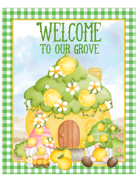 Welcome To Our Grove Sign, Lemon Sign, Gnome Sign, Spring/Summer Signs, Everyday Sign, Signs, Metal Wreath Sign, Wreath Center, Craft Embellishment