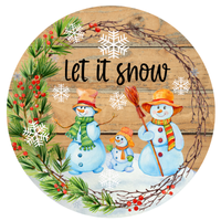 Let It Snow Sign, Wood Shiplap Background Sign, Snowman Family Sign, Christmas Sign, Winter Signs, Metal Round Wreath, Wreath Center, Craft Embellishments