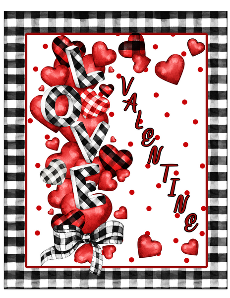 Love Valentine Sign, Hearts Sign, Black Check Sign, Metal Square Wreath Sign, Craft Embellishment