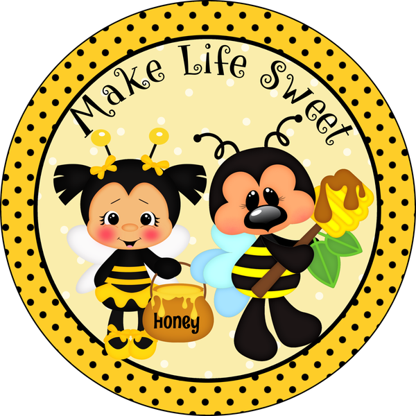 Make Life Sweeter Sign, Bee Sign, Polka Dot Sign, Signs, Summer Sign, Home Decor, Metal Wreath Sign