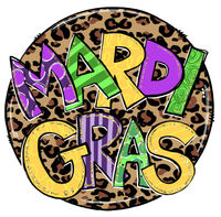 Mardi Gras Sign, Leopard Print, Metal Round Wreath Sign, Craft Embellishment