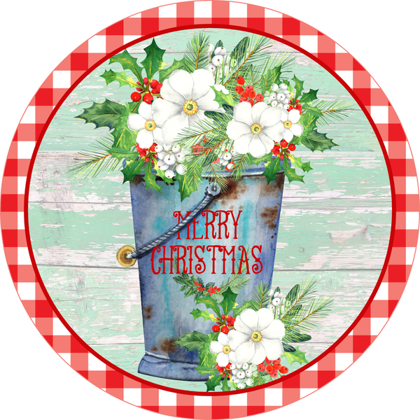 Merry Christmas Sign, Bucket Flowers Sign, Poinsettia Sign, Farmhouse Lights Sign, Winter Signs, Metal Round, Wreath Center, Craft Embellishments