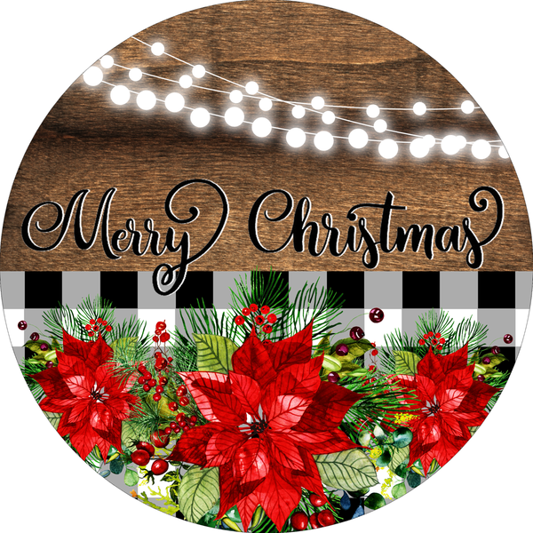 Merry Christmas Sign, Poinsettia Sign, Rustic Farmhouse Lights Sign, Winter Signs, Metal Round Wreath, Wreath Center, Craft Embellishments