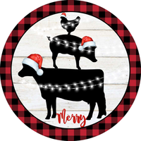 Merry Farm Animals Sign, Rooster Sign, Pig Sign, Cow Sign, Christmas Sign, Winter Signs, Metal Round Wreath, Wreath Center, Craft Embellishments