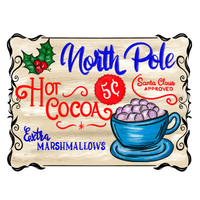 North Pole Hot Cocoa Sign, Christmas Sign, Santa Approved Sign, Holiday Sign, Metal Wreath Sign, Craft Embellishment