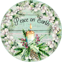 Peace On Earth Sign, Candle Sign, Christmas Sign, Winter Signs, Metal Round Wreath, Wreath Center, Craft Embellishments