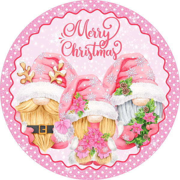 Pink Merry Christmas Gnome Sign, Christmas Gnome Sign, Christmas Sign, Winter Signs, Metal Round Wreath, Wreath Center, Craft Embellishments